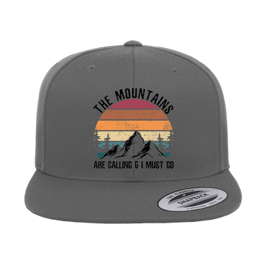 Hiking The Mountains Are Calling Printed Flat Bill Cap